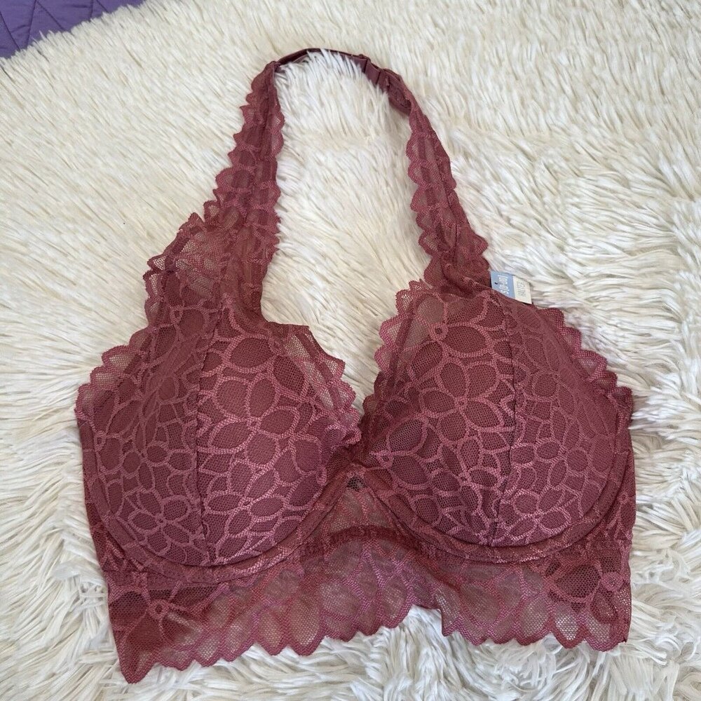 VICTORIA'S SECRET PINK‎  HALTER LACE BRALETTE BRA PINK MAUVE SDD